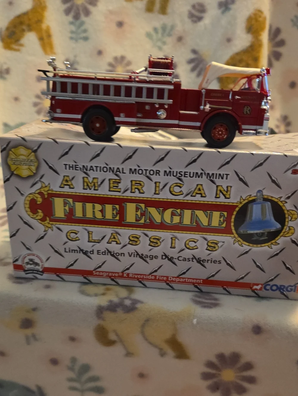 1/50 scale Corgi diecast model of a Seagrave K open cab pumper